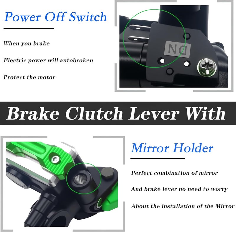 JXPANG Universal Motorcycle 7/8" 22mm Handlebar Brake Master Cylinder Clutch Lever CNC Left & Right Set Compatible with Harley Honda Kawasaki Suzuki Yamaha（ Piston Diameter 12.7mm (Green) - Image 2